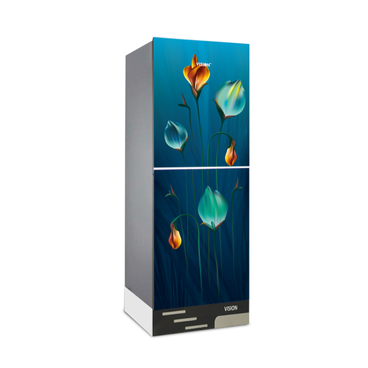 739058-_Cyclamen_Leaf_FL_bj17-w0.jpg VISION Glass Door Refrigerator RE-240 Liter Cyclamen Leaf Top Mount - Image 1